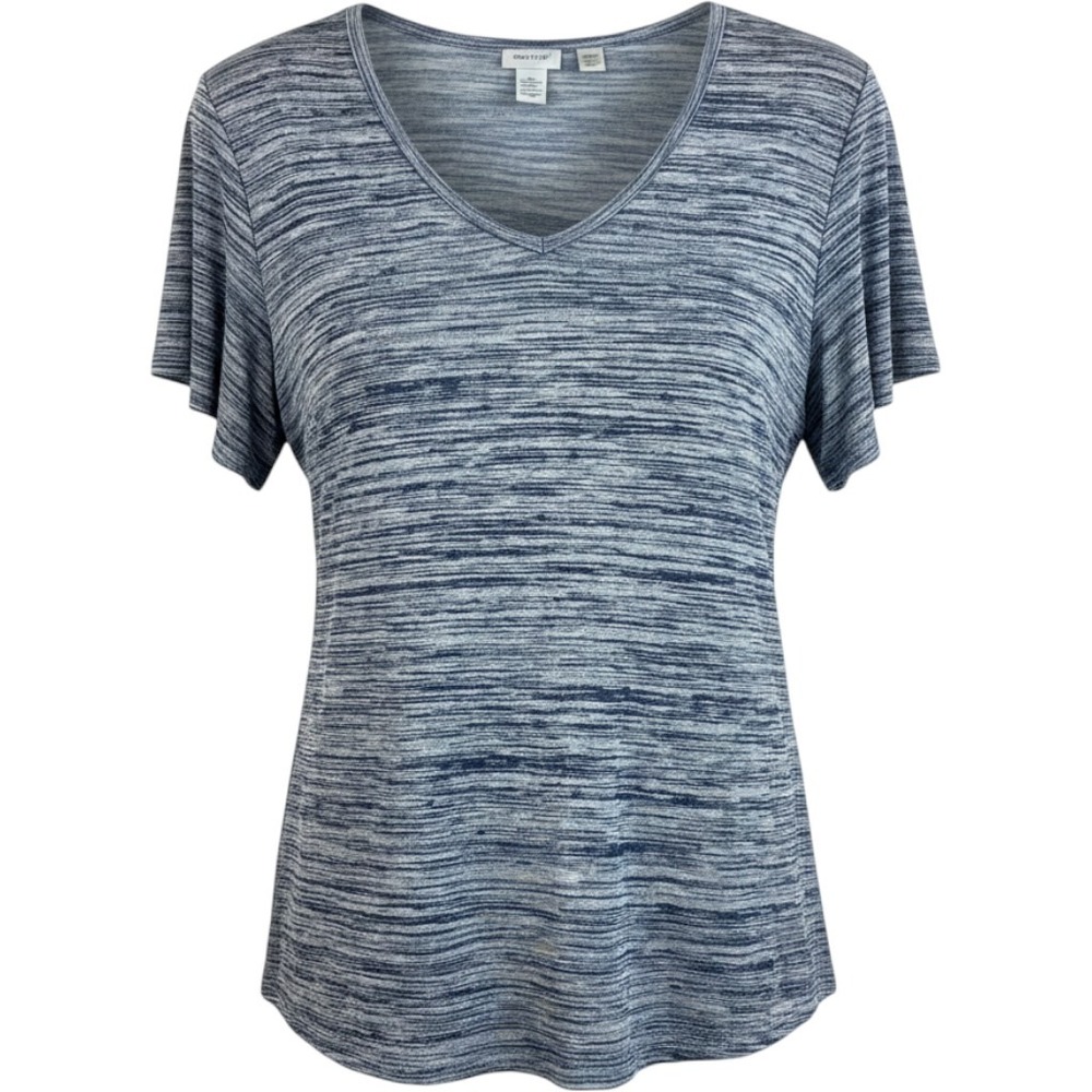 Avenue Plus Size 26/28 Blue Space Dye V-Neck Flutter Sleeve Knit‎ Top Shirt